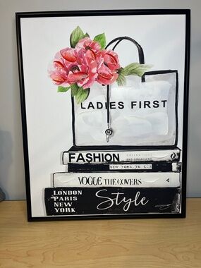 Hobby Lobby Ladies First Fashion Stack Wall Art - Pink Flowers, Black & White